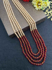 Designer Multilayered Long Pearls And Stone Beads Necklace For Men And Women