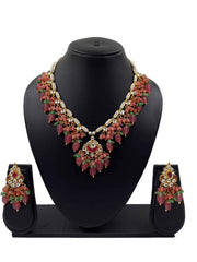 Designer Pastel Pink Jadau Kundan Collar Necklace Set For Ladies