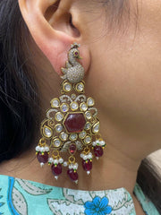 Designer Peacock Victorian Polki Dangler Bridal Earrings By Gehna Shop Earrings