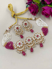 Elegant Kundan And Pearls Beaded Choker Necklace Set - Wedding And Party Wear Choker