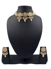 Elegant Kundan And Pearls Beaded Choker Necklace Set - Wedding And Party Wear Choker