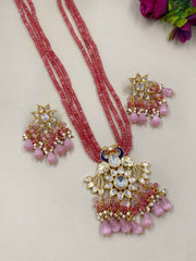 Designer Polki Kundan Long Pendant Necklace Set By Gehna Shop