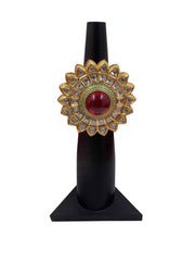 Designer Rotating Polki And Ruby Big Finger Ring For Brides By Gehna Shop