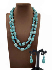 Designer Semi Precious Aqua Blue Chalcedony Beads Necklace - Gemstone Beaded Jewelry