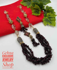 Designer Semi Precious Garnet Beaded Jewellery Necklace Set For Woman