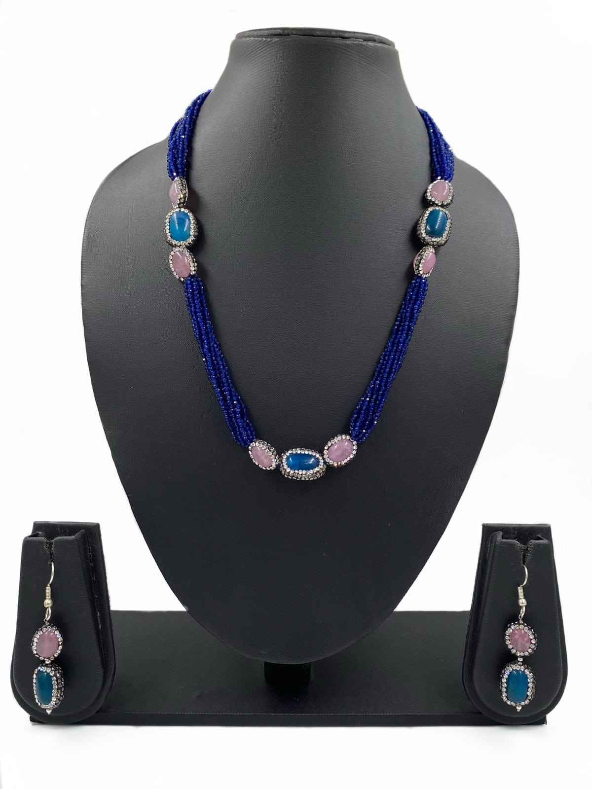 Designer Semi Precious Indigo Blue Hydro Beads Necklace For Ladies
