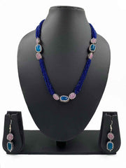 Designer Semi Precious Indigo Blue Hydro Beads Necklace For Ladies