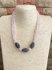 Designer Semi Precious Rose Quartz Beads Necklace Set For Women - Pink Necklace