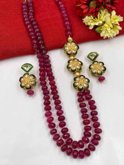 Designer Semi Precious Gemstone Ruby Pink Quartz Beaded Necklace For Women