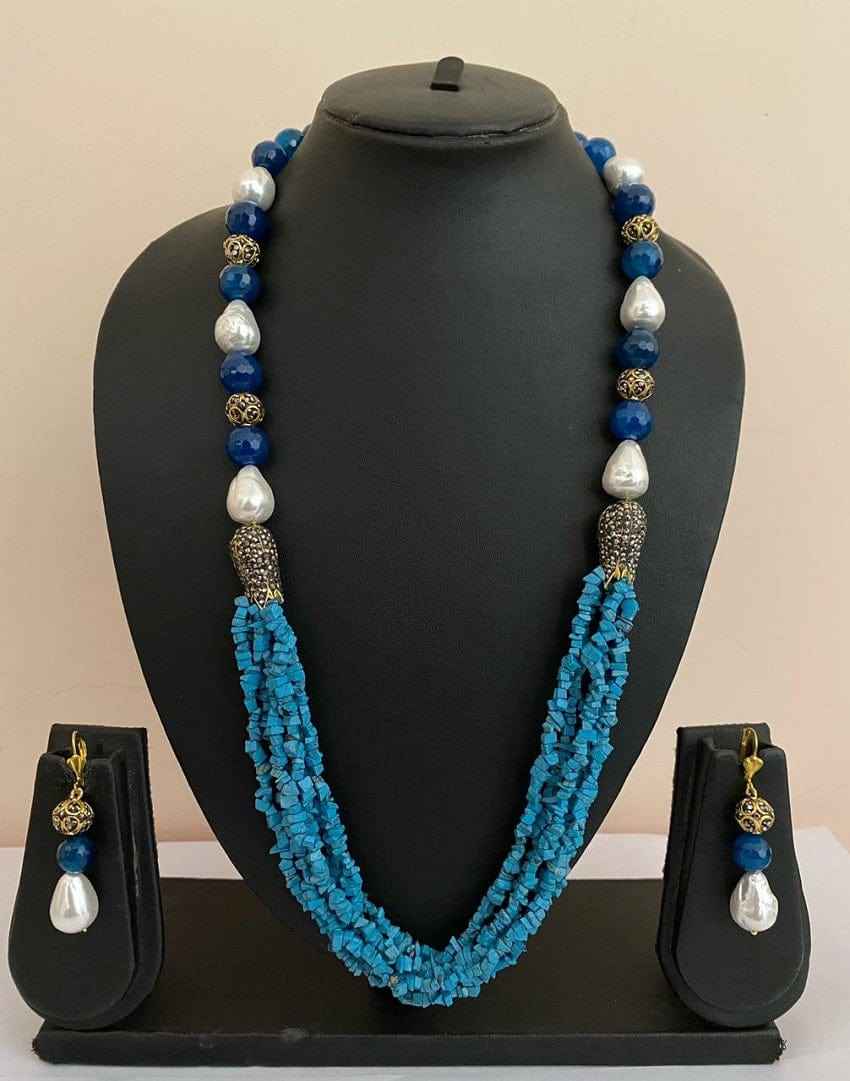 Designer Semi Precious Turquoise Beads Necklace For Women By Gehna Shop