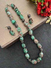 Designer Semi Precious Chalcedony Stone Beads Necklace Set - Beaded Jewelry For Women