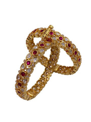 Designer Studded Ruby And Polki Bangles Set For Weddings Kundan Bangles