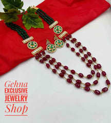 Designer Multi Color Layered Beads And Kundan Necklace Set By Gehna Shop