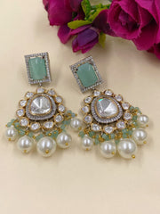 Designer Two Tone Polish Victorian Uncut Polki Long Earrings For Weddings Kundan Earrings
