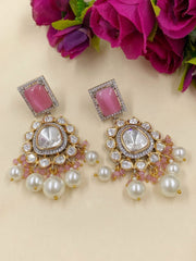 Designer Two Tone Polish Victorian Uncut Polki Long Earrings For Weddings Kundan Earrings