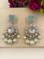 Designer Two Tone Polish Victorian Uncut Polki Long Earrings For Weddings Kundan Earrings