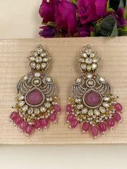 Designer Victorian Antique AD And Polki Big Chandbali Earrings For Weddings Chanbali Earrings