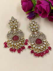 Designer Victorian Antique AD And Polki Big Chandbali Earrings For Weddings Chanbali Earrings