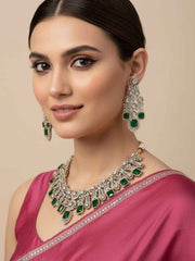 Victorian Finish Statement Look Green Emerald And Polki Wedding Jewellery Set