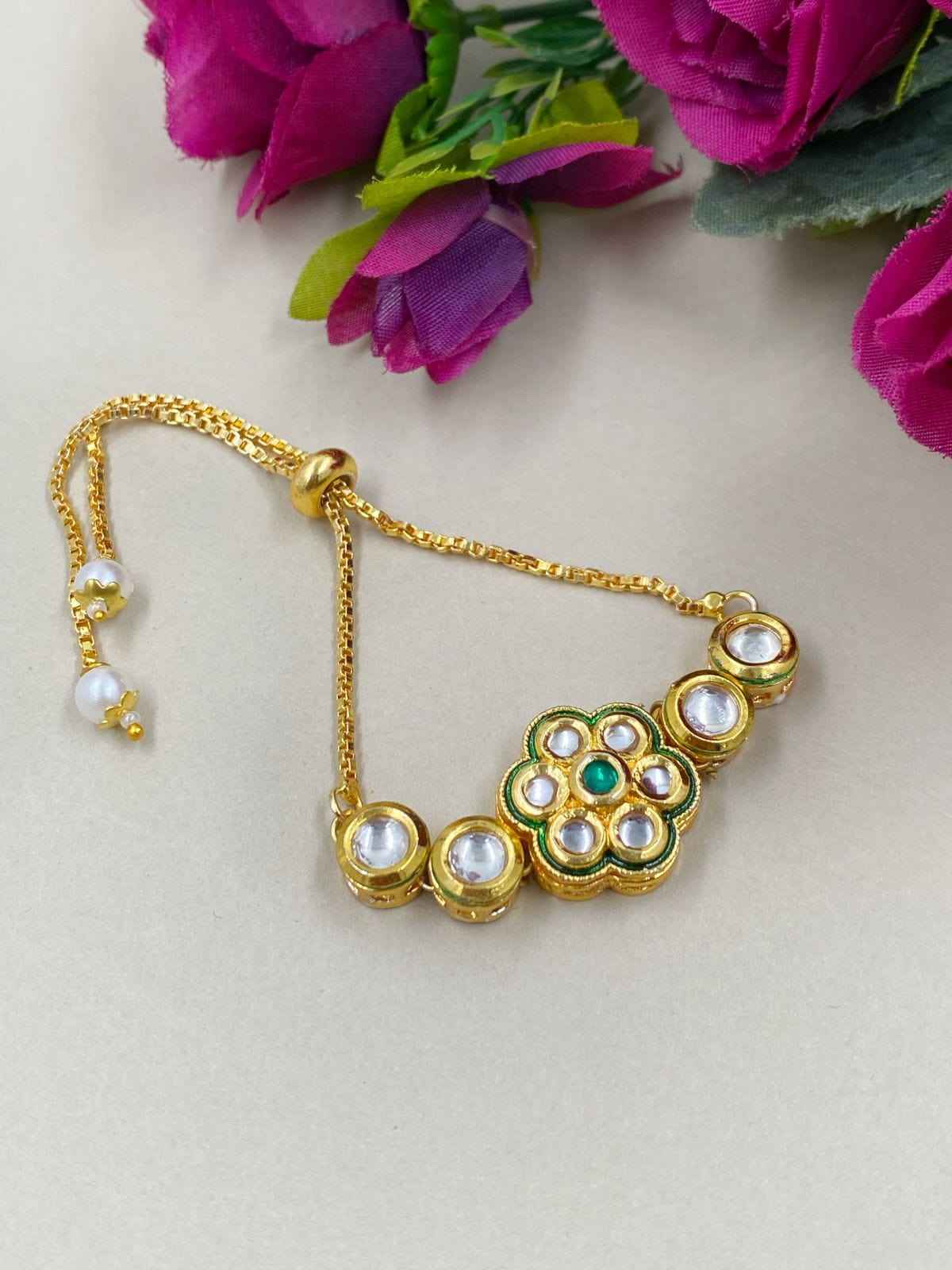 Ethnic Adjustable Kundan Bracelet For Weddings By Gehna Shop
