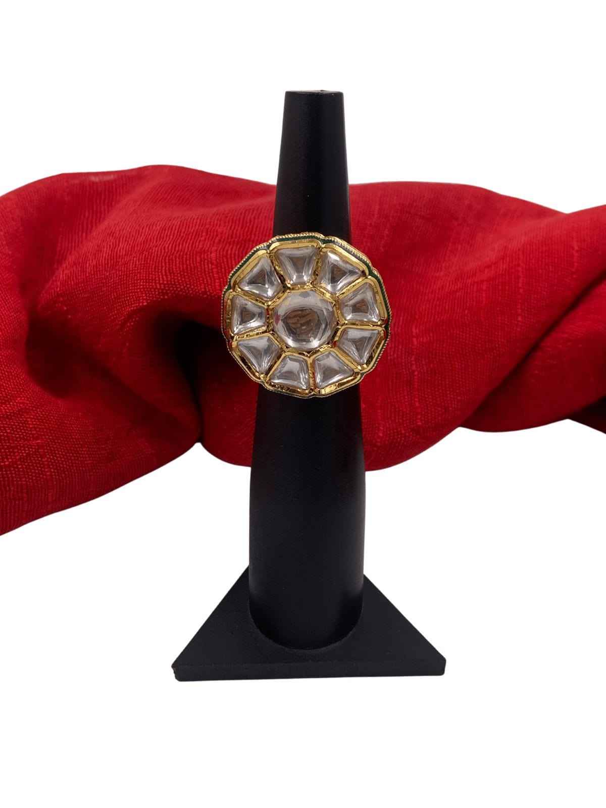 Ethnic Adjustable Kundan Polki Finger Ring For Weddings And Parties