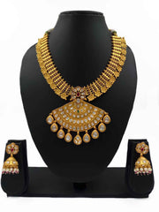 Ethnic Gold Plated Golden Kundan Necklace Set For Ladies By Gehna Shop