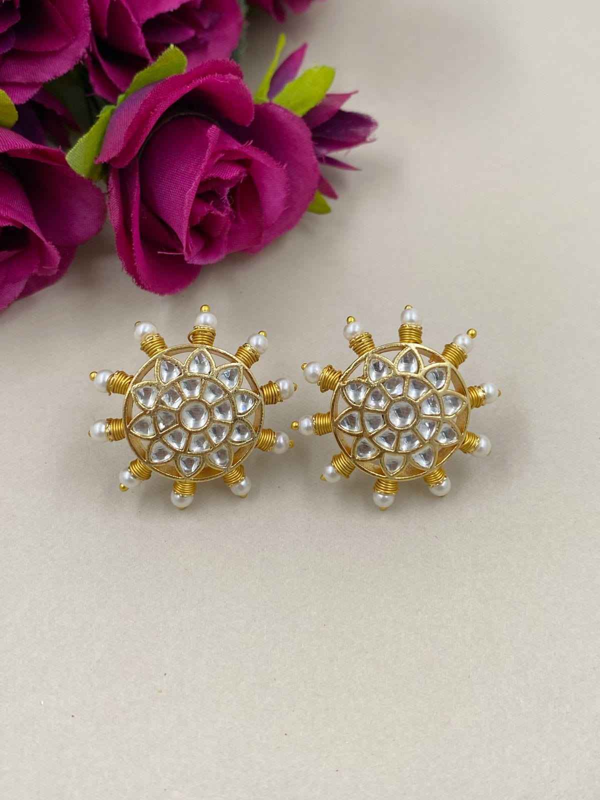 Ethnic Jadau Kundan Stud Earrings For Women By Gehna Shop