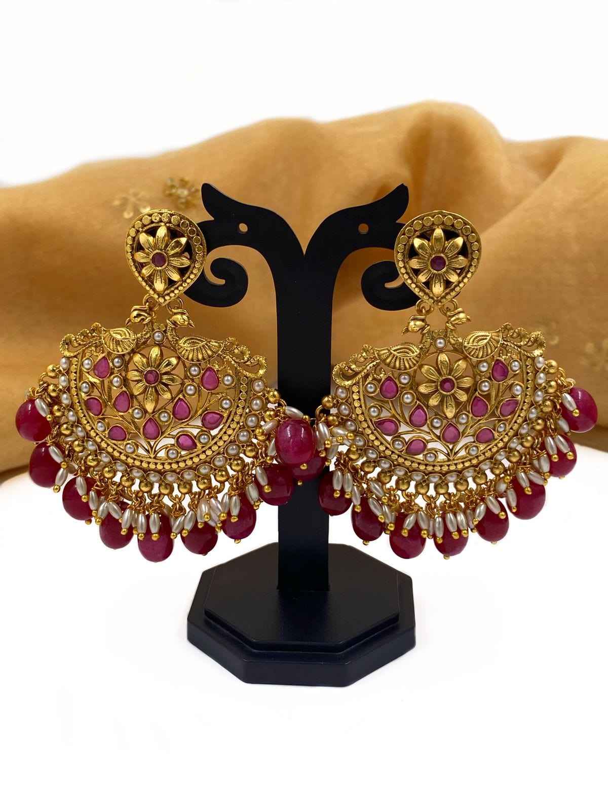 Gold Plated Antique Chandbali Earrings For Women