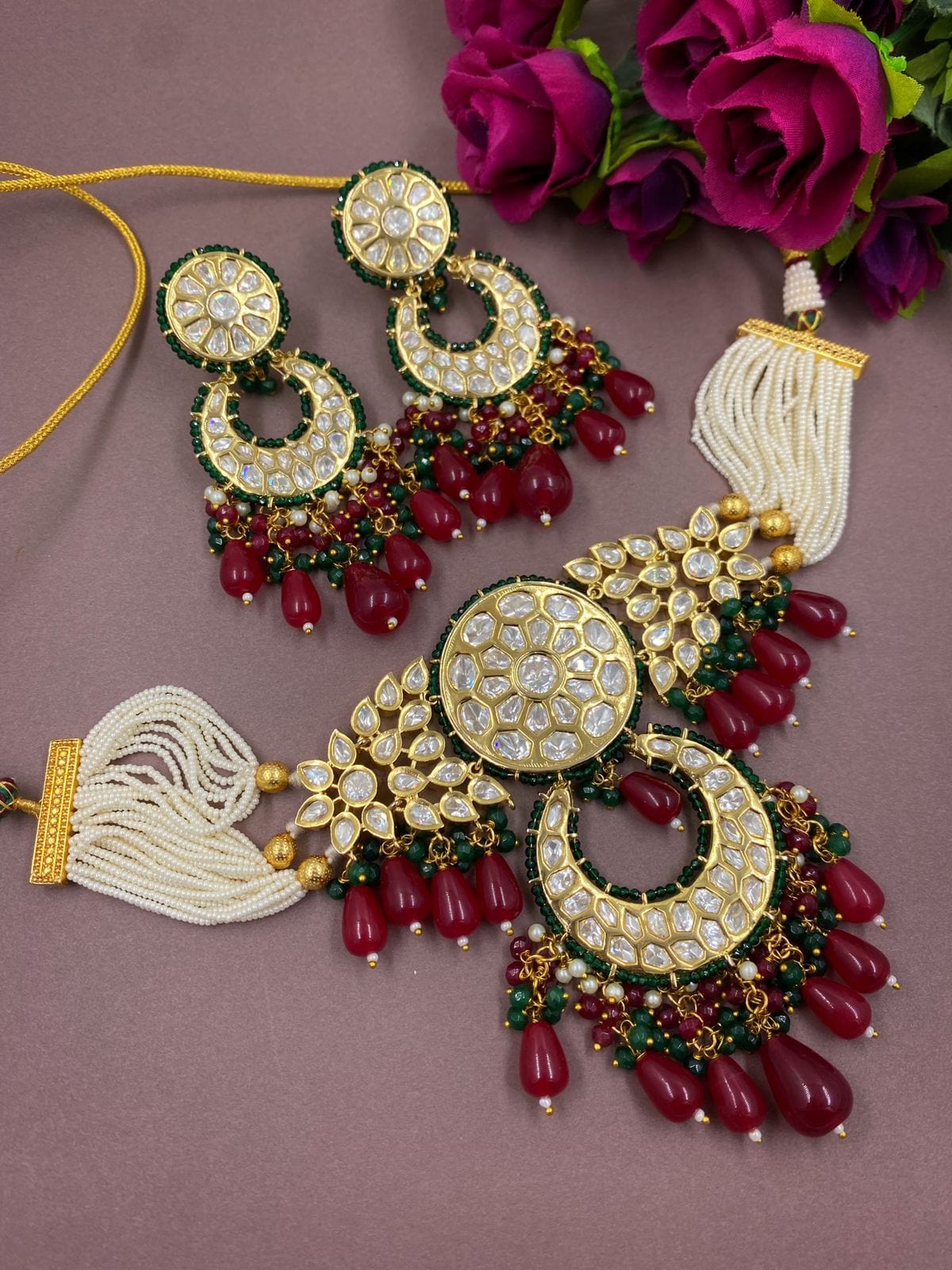 Exclusive High Quality Gold Plated Heavy Polki Kundan Choker Necklace Set Choker Necklace Set