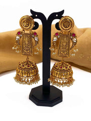 Artificial Gold Plated Long Antique Golden Jhumki Earrings
