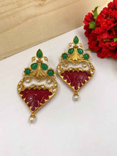 Gehna Shops Designer Red And Green Stone Statement Earrings For Women