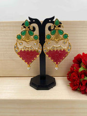 Gehna Shops Designer Red And Green Stone Statement Earrings For Women