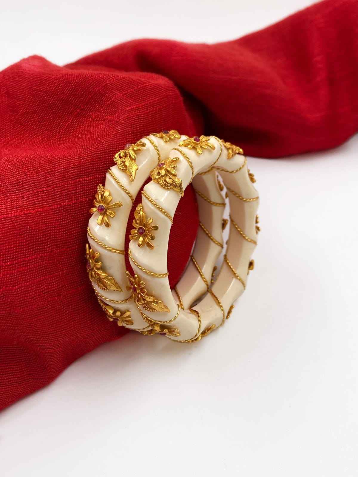 Gehna Shops Designer Traditional Gold Plated White Bangles For Women