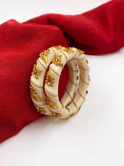 Gehna Shops Designer Traditional Gold Plated White Bangles For Women