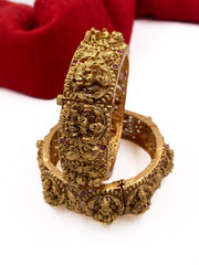 Gold Plated Antique Goddess Lakshmi Temple Design Bangles By Gehna Shop. Antique Golden Bangles