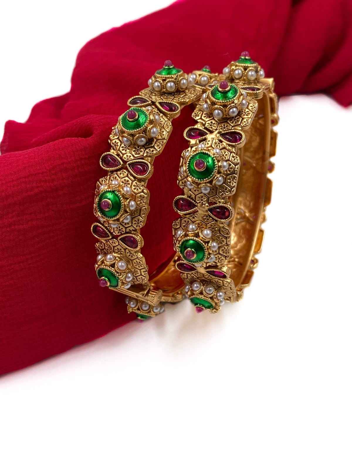 Gold Plated Antique Gold Meenakari Gokhru Bangles By Gehna Shop