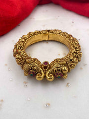 Gold Plated Antique Golden Elephant Head Kada Bangle For Ladies