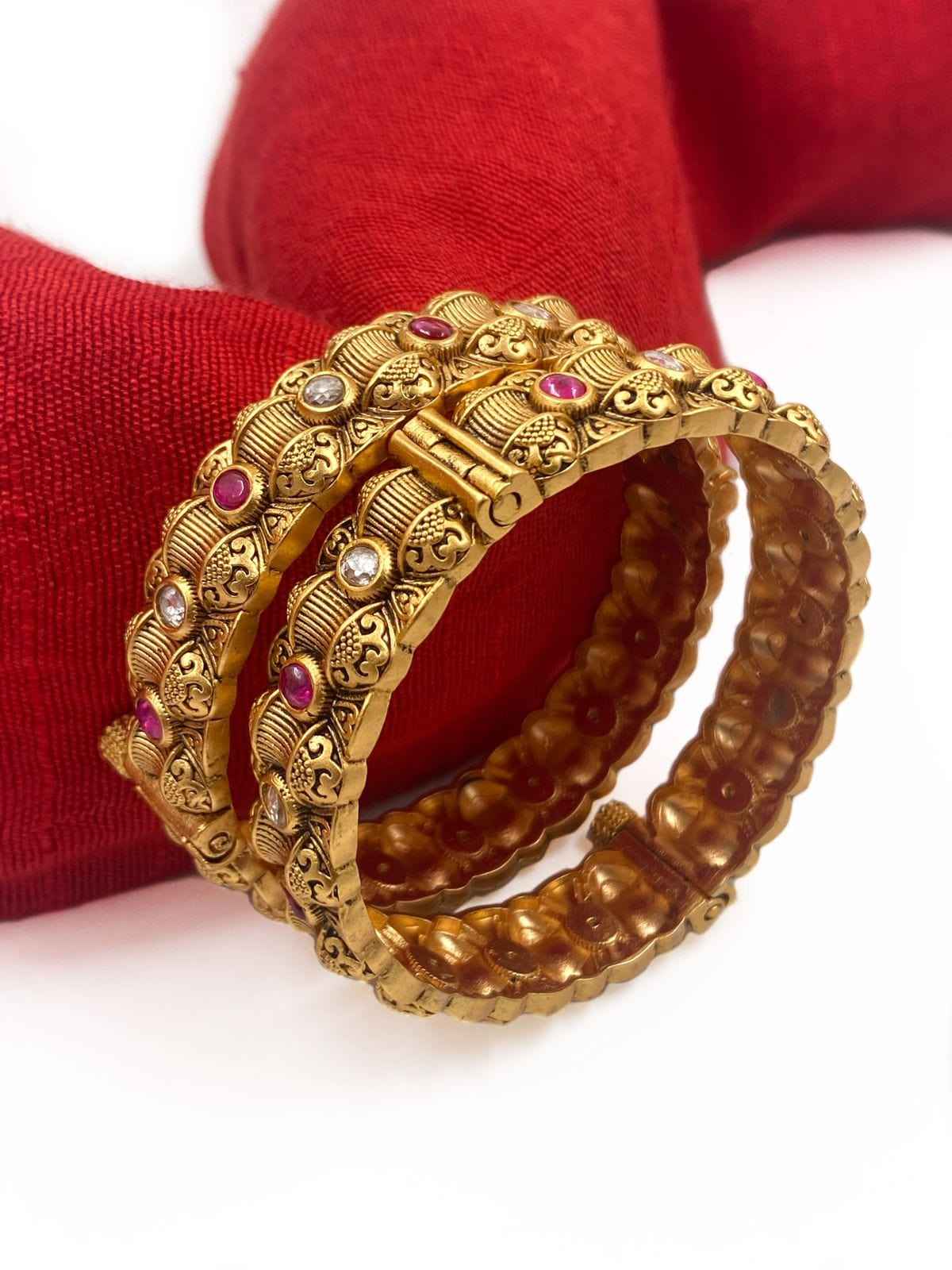 Gold Plated Artificial Openable Golden Bangles For Ladies By Gehna Shop 2x4