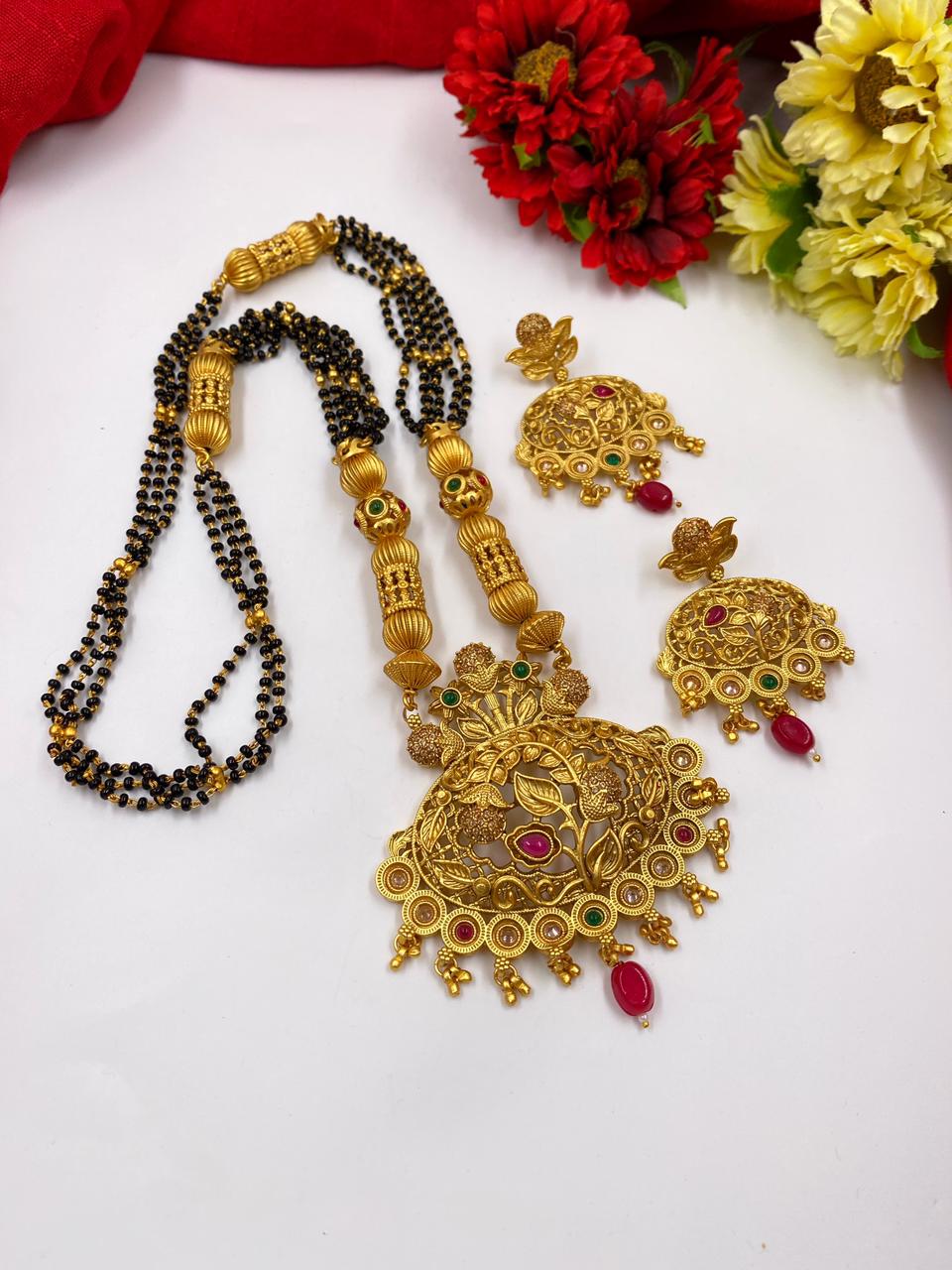 Gold Plated Designer Long Golden Mangalsutra For Women By Gehna Shop Mangalsutras