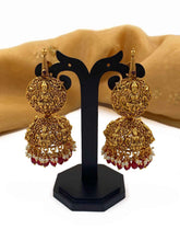 Gold Plated Goddess Lakshmi Temple Jhumka Earrings