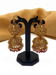 Gold Plated Goddess Lakshmi Temple Jhumka Earrings