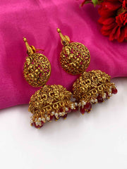 Gold Plated Goddess Lakshmi Temple Jhumka Earrings
