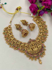 Gold Plated Goddess Lakshmi Temple Necklace Set - Wedding And Festive Wear Temple Jewelry