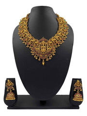 Gold Plated Goddess Lakshmi Temple Necklace Set - Wedding And Festive Wear Temple Jewelry