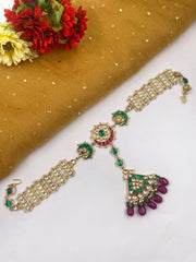 Gold Plated Handcrafted Jadau Kundan Sheeshphool With Maang Tikka For Women By Gehna Shop Matha Patti