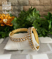 Gold Plated Jadau Bangles Traditionally Handcrafted For Woman By Gehna Shop