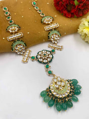 Gold Plated Jadau Green Sheeshphool With Maang Tikka For Weddings By Gehna Shop