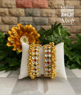 Gold Plated Jadau Kada Traditional Handcrafted (Multi Color)