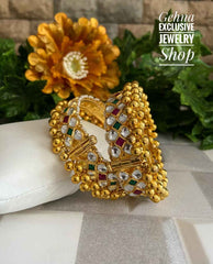 Gold Plated Jadau Kada Traditional Handcrafted (Multi Color)