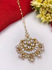 Gold Plated Jadau Kundan And Pearl Maang Tikka For Ladies By Gehna Shop Maang Tikka